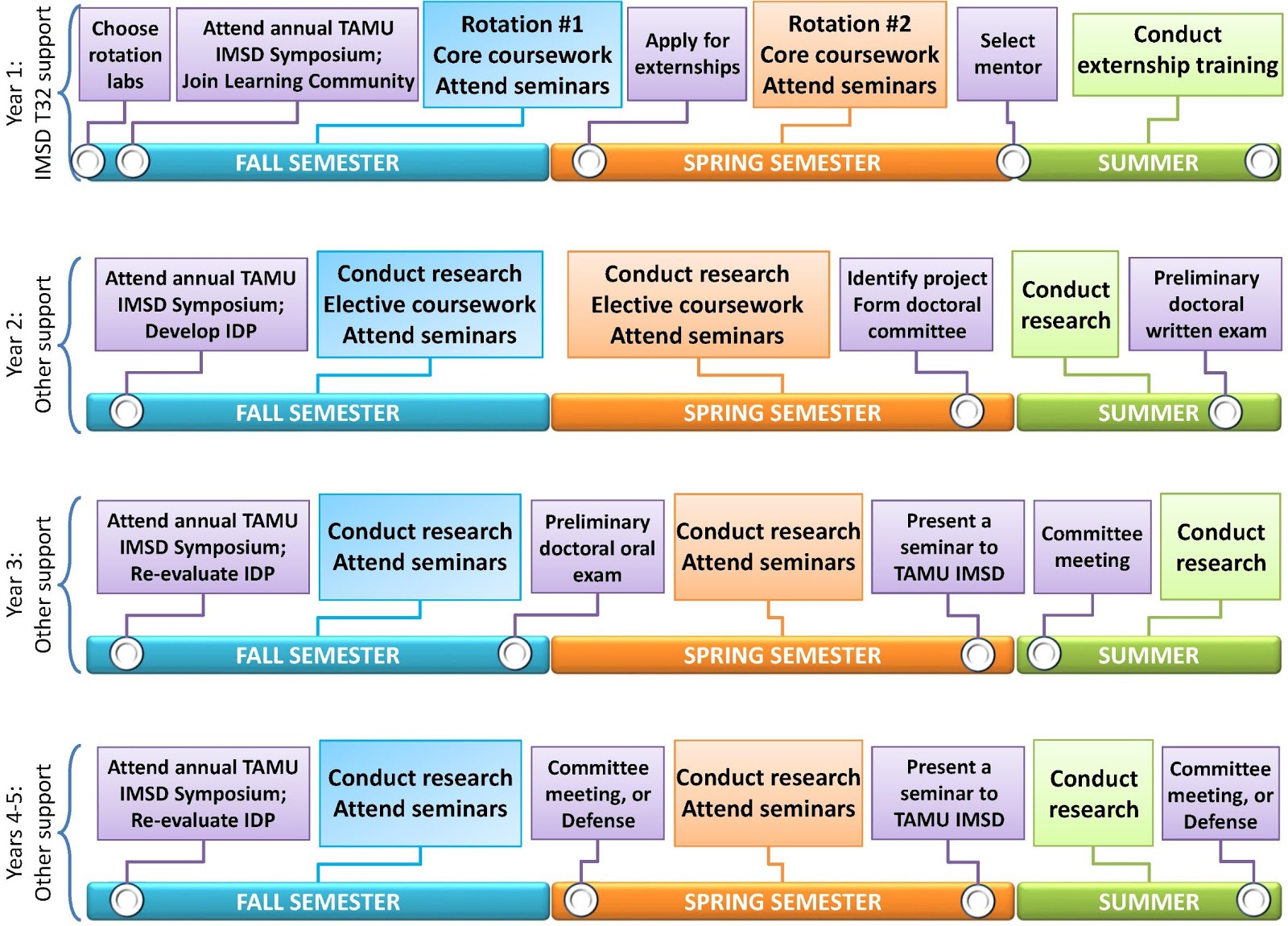 The training timeline and 11 implementation activities for the TAMU IMSD model