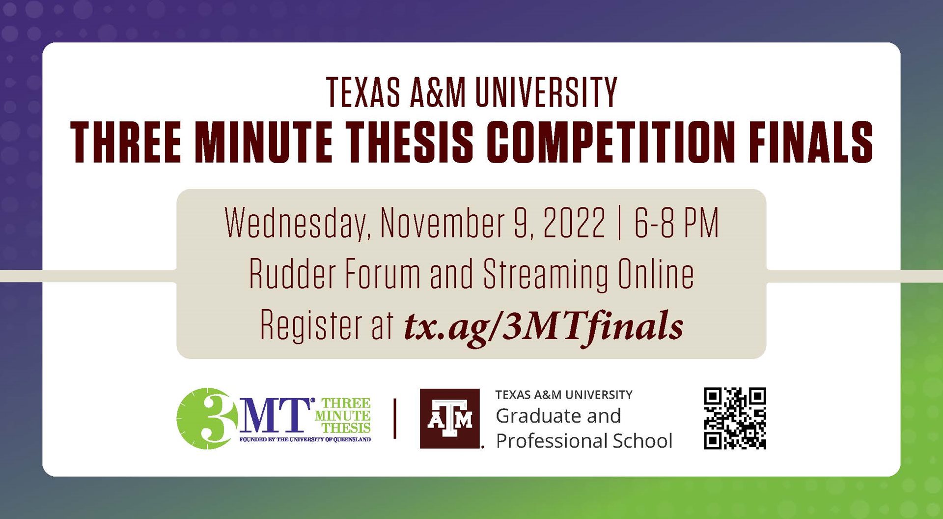 10th Annual Texas A&M University Three Minute Thesis (3MT®) Finals Set teaser image